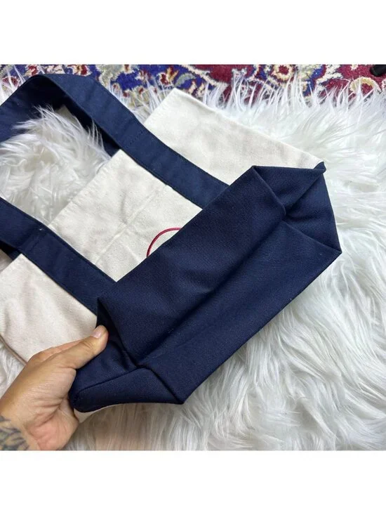 NWT Trader Joes Navy Blue Mini Canvas Tote Bag Reusable Ecofriendly Market 866 - Picture 6 of 9